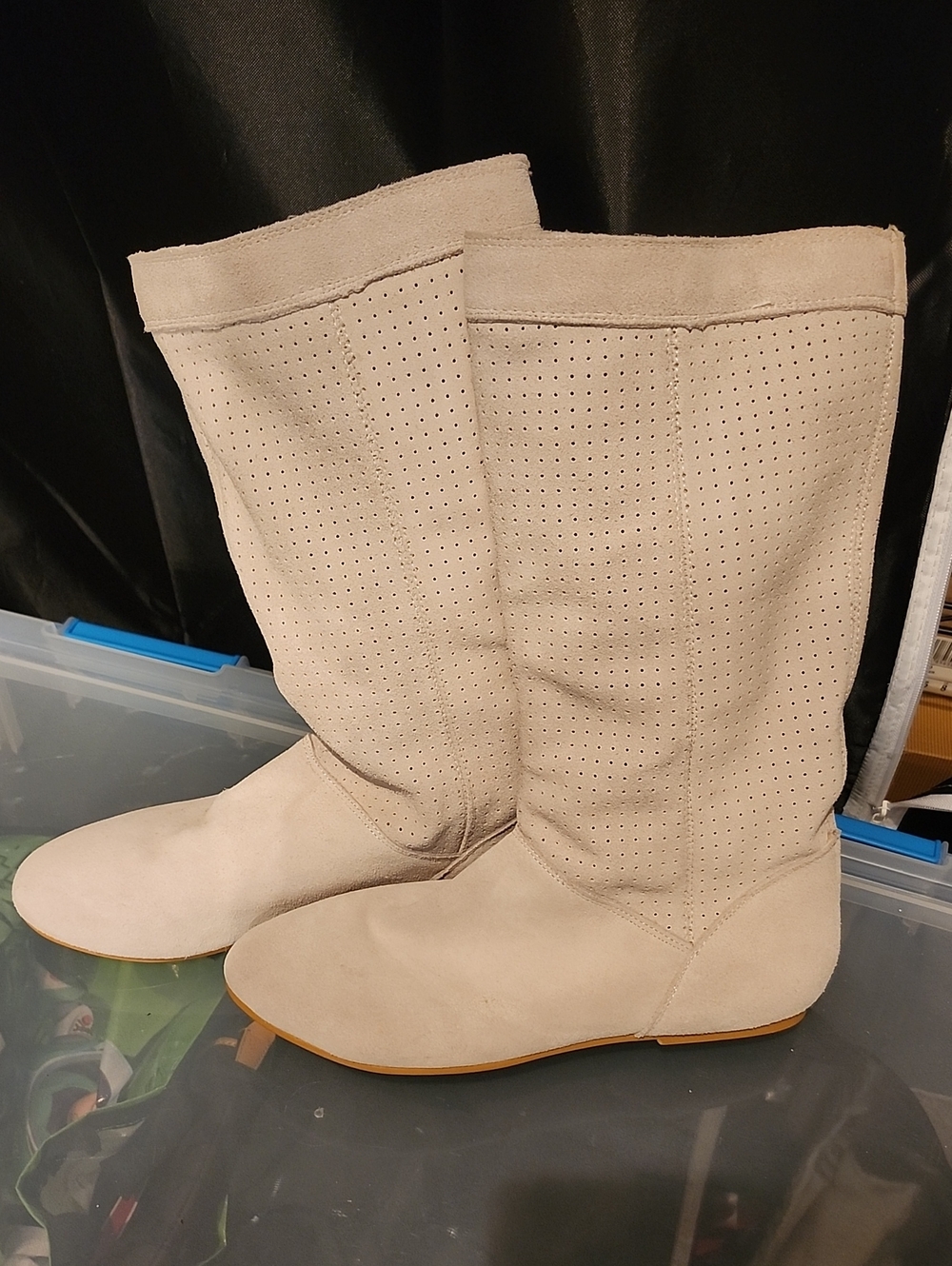 Rampage Beige Perforated Mid-Calf Booties
